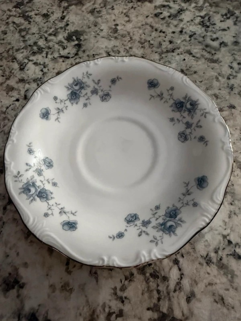 White Porcelain Bowl with Blue Floral Border